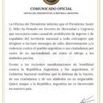 Milei firmó un DNU para impedir el ingreso y expulsar a extranjeros que promuevan odio contra argentinos